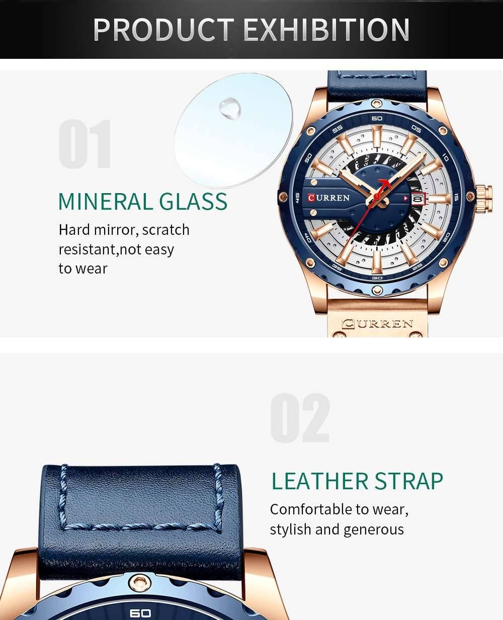 CURREN Watches Top Brand Fashion Leather Wristwatch Casual Quartz Men's Watch New Chic Luminous hands Clock