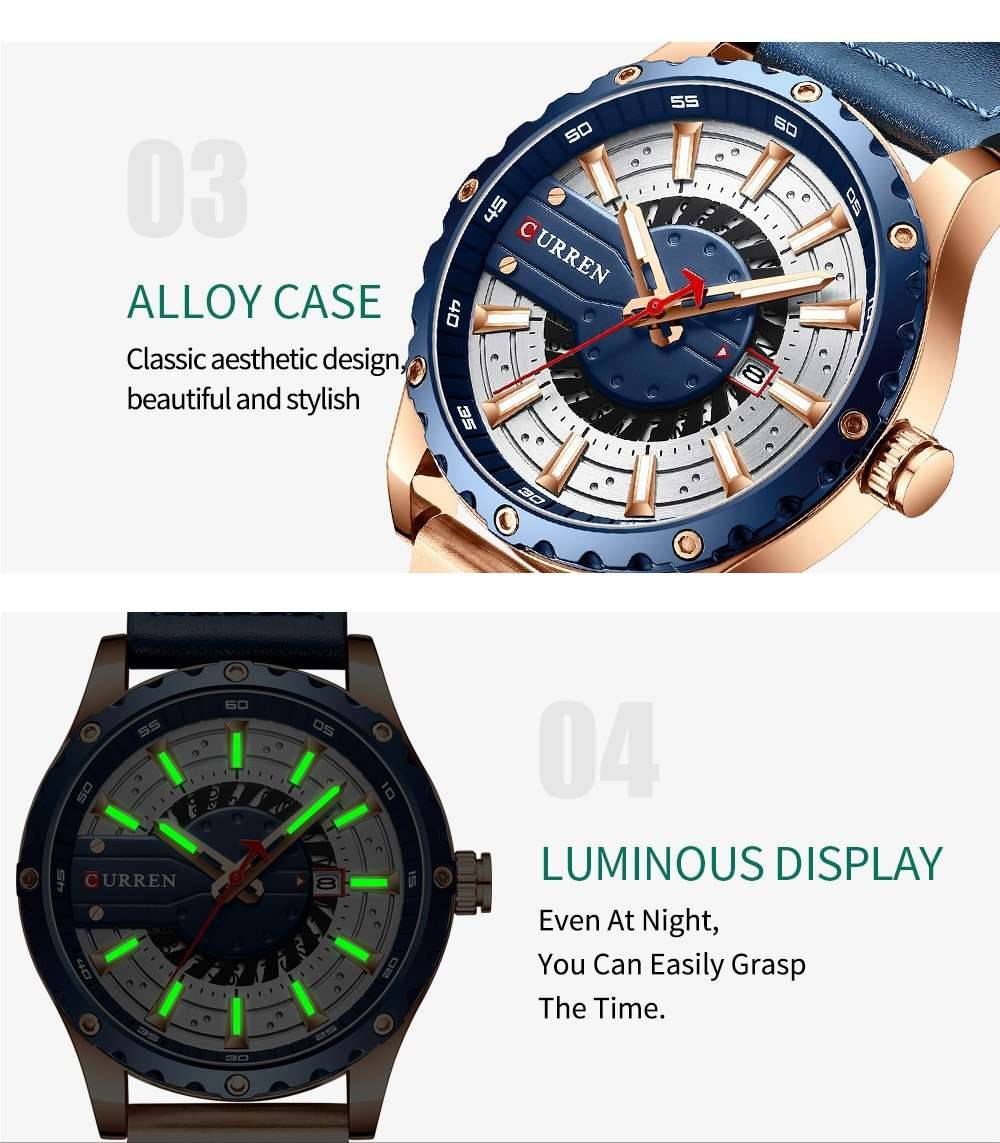 CURREN Watches Top Brand Fashion Leather Wristwatch Casual Quartz Men's Watch New Chic Luminous hands Clock