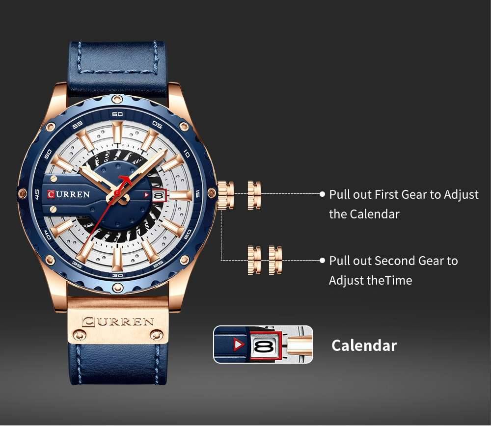 CURREN Watches Top Brand Fashion Leather Wristwatch Casual Quartz Men's Watch New Chic Luminous hands Clock