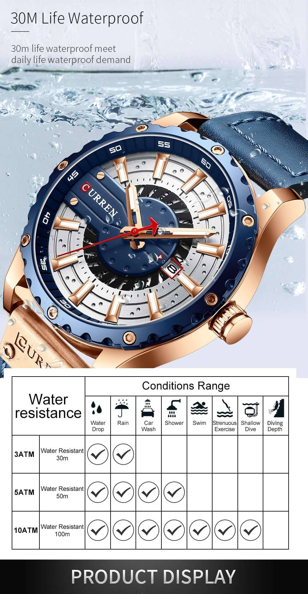 CURREN Watches Top Brand Fashion Leather Wristwatch Casual Quartz Men's Watch New Chic Luminous hands Clock
