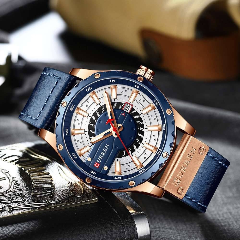 CURREN Watches Top Brand Fashion Leather Wristwatch Casual Quartz Men's Watch New Chic Luminous hands Clock