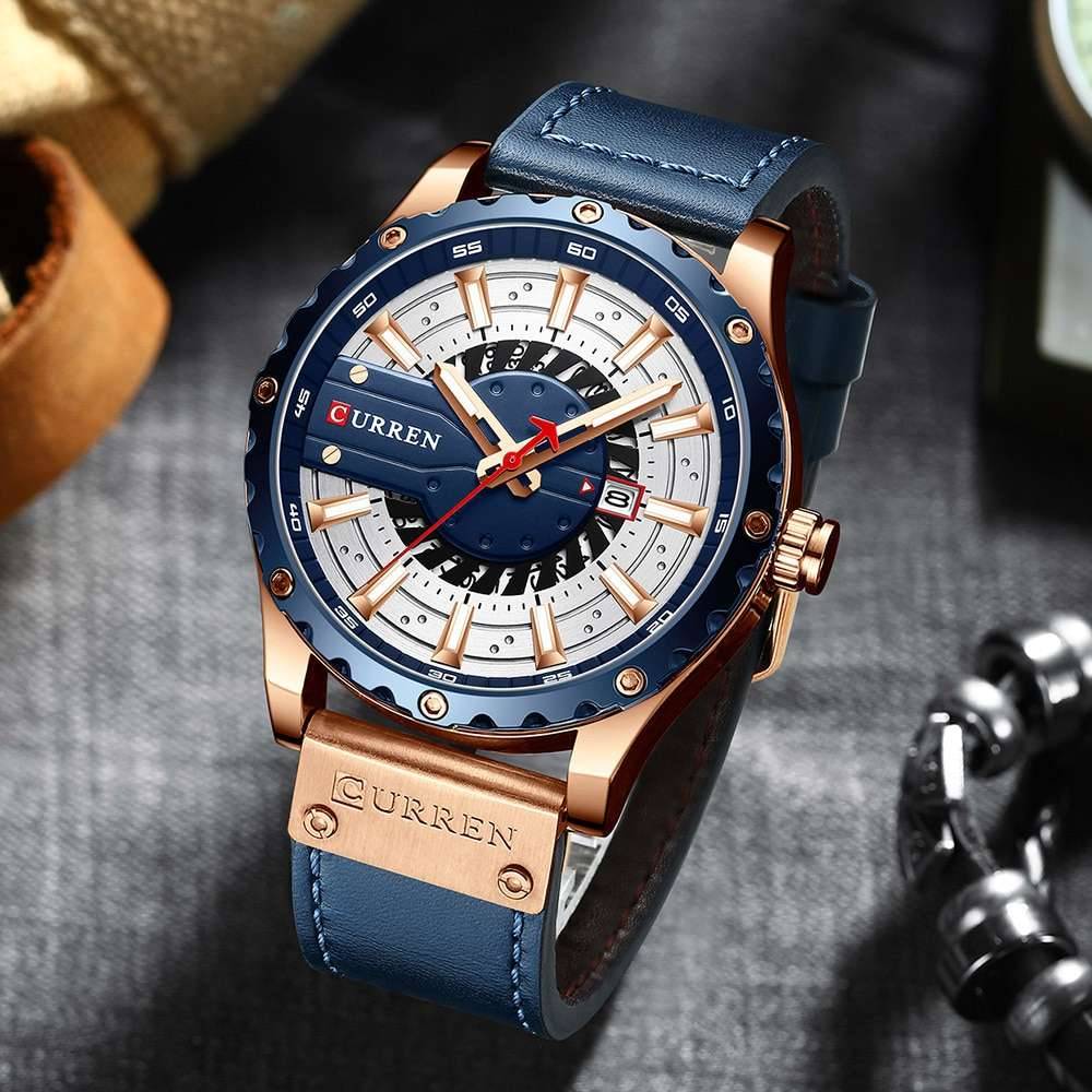 CURREN Watches Top Brand Fashion Leather Wristwatch Casual Quartz Men's Watch New Chic Luminous hands Clock