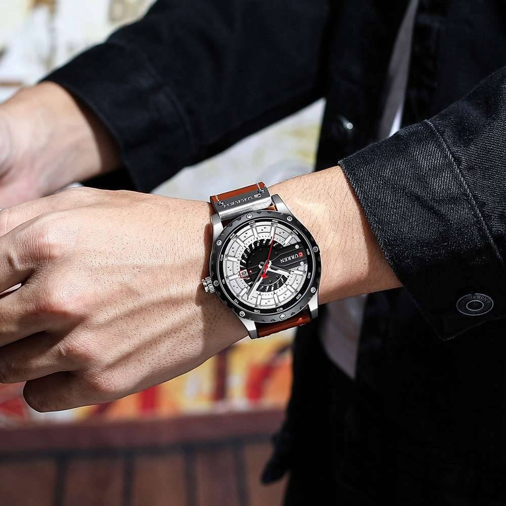 CURREN Watches Top Brand Fashion Leather Wristwatch Casual Quartz Men's Watch New Chic Luminous hands Clock
