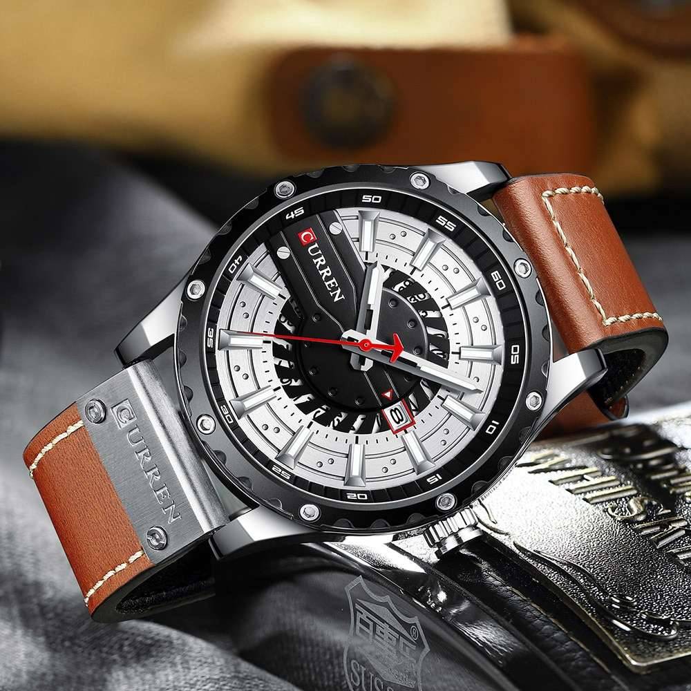 CURREN Watches Top Brand Fashion Leather Wristwatch Casual Quartz Men's Watch New Chic Luminous hands Clock