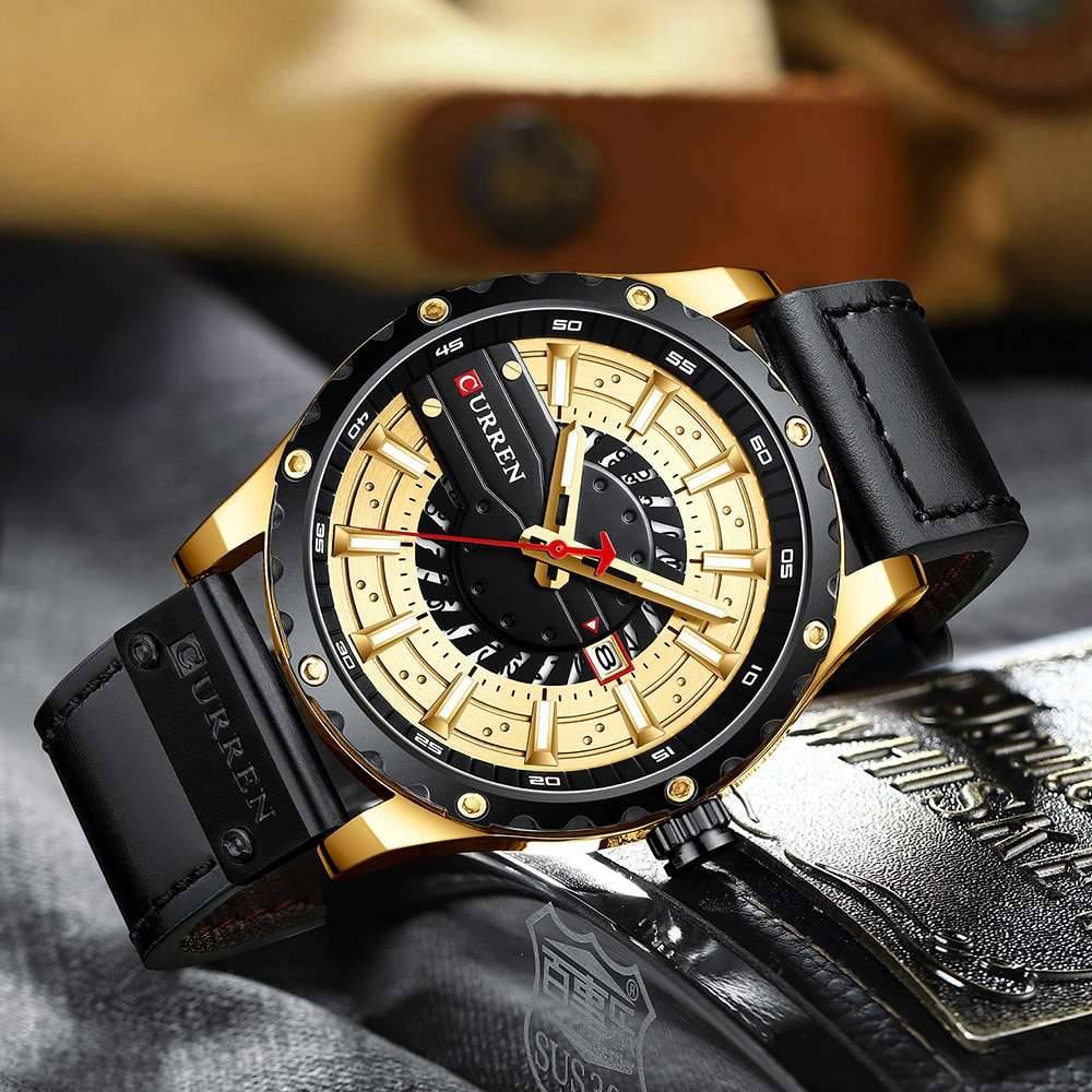CURREN Watches Top Brand Fashion Leather Wristwatch Casual Quartz Men's Watch New Chic Luminous hands Clock