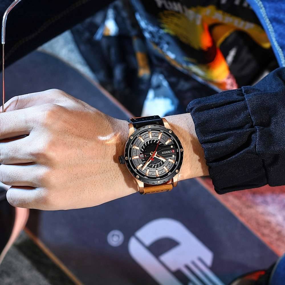 CURREN Watches Top Brand Fashion Leather Wristwatch Casual Quartz Men's Watch New Chic Luminous hands Clock