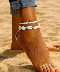 Fashion Blue Rope Shell Anklets For Women Vintage Beads Turtle Charm Anklet Bohemian Bracelets On Leg Chain Summer Beach Jewelry