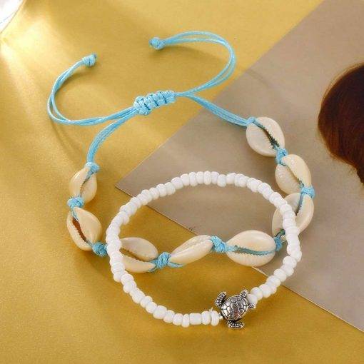 Fashion Blue Rope Shell Anklets For Women Vintage Beads Turtle Charm Anklet Bohemian Bracelets On Leg Chain Summer Beach Jewelry