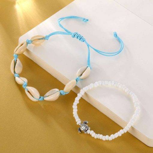 Fashion Blue Rope Shell Anklets For Women Vintage Beads Turtle Charm Anklet Bohemian Bracelets On Leg Chain Summer Beach Jewelry