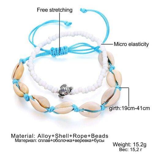 Fashion Blue Rope Shell Anklets For Women Vintage Beads Turtle Charm Anklet Bohemian Bracelets On Leg Chain Summer Beach Jewelry