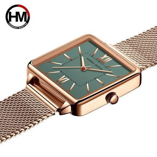 Japan Quartz Movement Green Dial Roman Square Watches Case Stanless Steel Fashion Wristwatch Ladies Rose Gold Watches For Women Women Quartz Watches