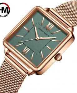 Japan Quartz Movement Green Dial Roman Square Watches Case Stanless Steel Fashion Wristwatch Ladies Rose Gold Watches For Women Women Quartz Watches 