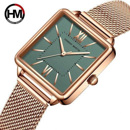 Japan Quartz Movement Green Dial Roman Square Watches Case Stanless Steel Fashion Wristwatch Ladies Rose Gold Watches For Women Women Quartz Watches