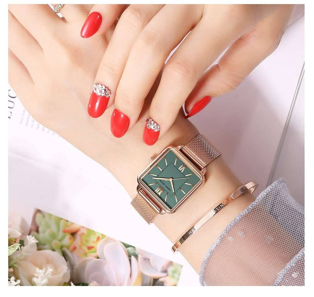 Japan Quartz Movement Green Dial Roman Square Watches Case Stanless Steel Fashion Wristwatch Ladies Rose Gold Watches For Women Japan Quartz Movement Green Dial Roman Square Watches Case Stanless Steel Fashion Wristwatch Ladies Rose Gold Watches For Women