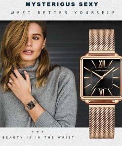 Japan Quartz Movement Green Dial Roman Square Watches Case Stanless Steel Fashion Wristwatch Ladies Rose Gold Watches For Women Women Quartz Watches 