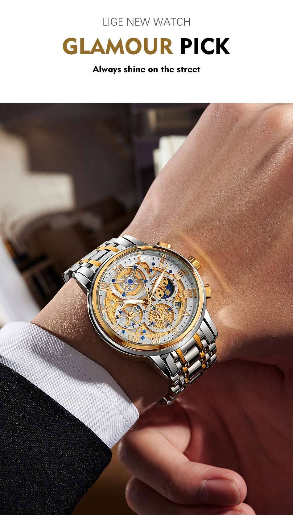 LIGE Men Watch Top Brand Original Sports Quartz Mens Watches Full Steel Waterproof Chronograph Wristwatch Men Relogio Masculino LIGE Men Watch Top Brand Original Sports Quartz Mens Watches Full Steel Waterproof Chronograph Wristwatch Men Relogio Masculino