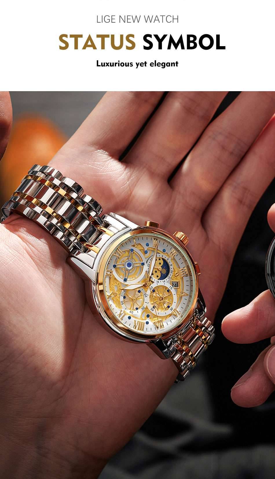 LIGE Men Watch Top Brand Original Sports Quartz Mens Watches Full Steel Waterproof Chronograph Wristwatch Men Relogio Masculino LIGE Men Watch Top Brand Original Sports Quartz Mens Watches Full Steel Waterproof Chronograph Wristwatch Men Relogio Masculino