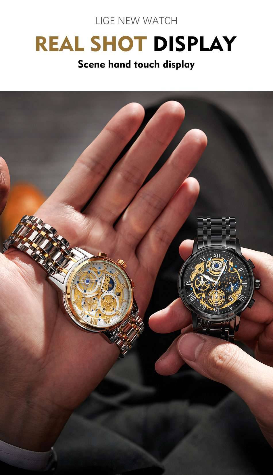 LIGE Men Watch Top Brand Original Sports Quartz Mens Watches Full Steel Waterproof Chronograph Wristwatch Men Relogio Masculino LIGE Men Watch Top Brand Original Sports Quartz Mens Watches Full Steel Waterproof Chronograph Wristwatch Men Relogio Masculino