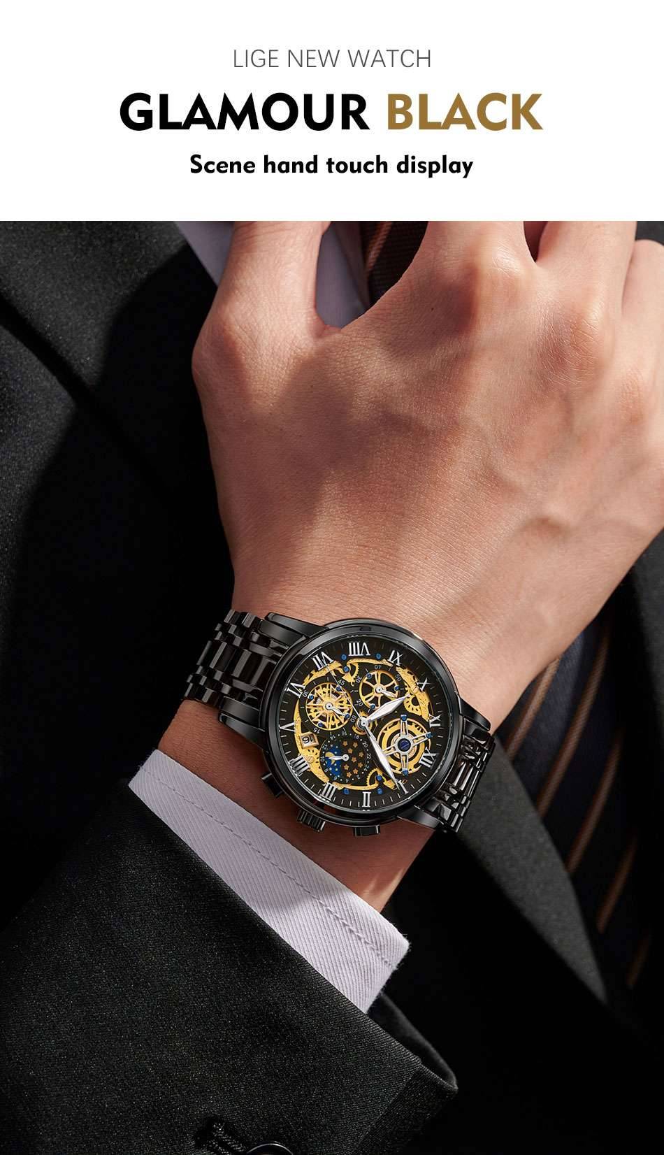 LIGE Men Watch Top Brand Original Sports Quartz Mens Watches Full Steel Waterproof Chronograph Wristwatch Men Relogio Masculino LIGE Men Watch Top Brand Original Sports Quartz Mens Watches Full Steel Waterproof Chronograph Wristwatch Men Relogio Masculino