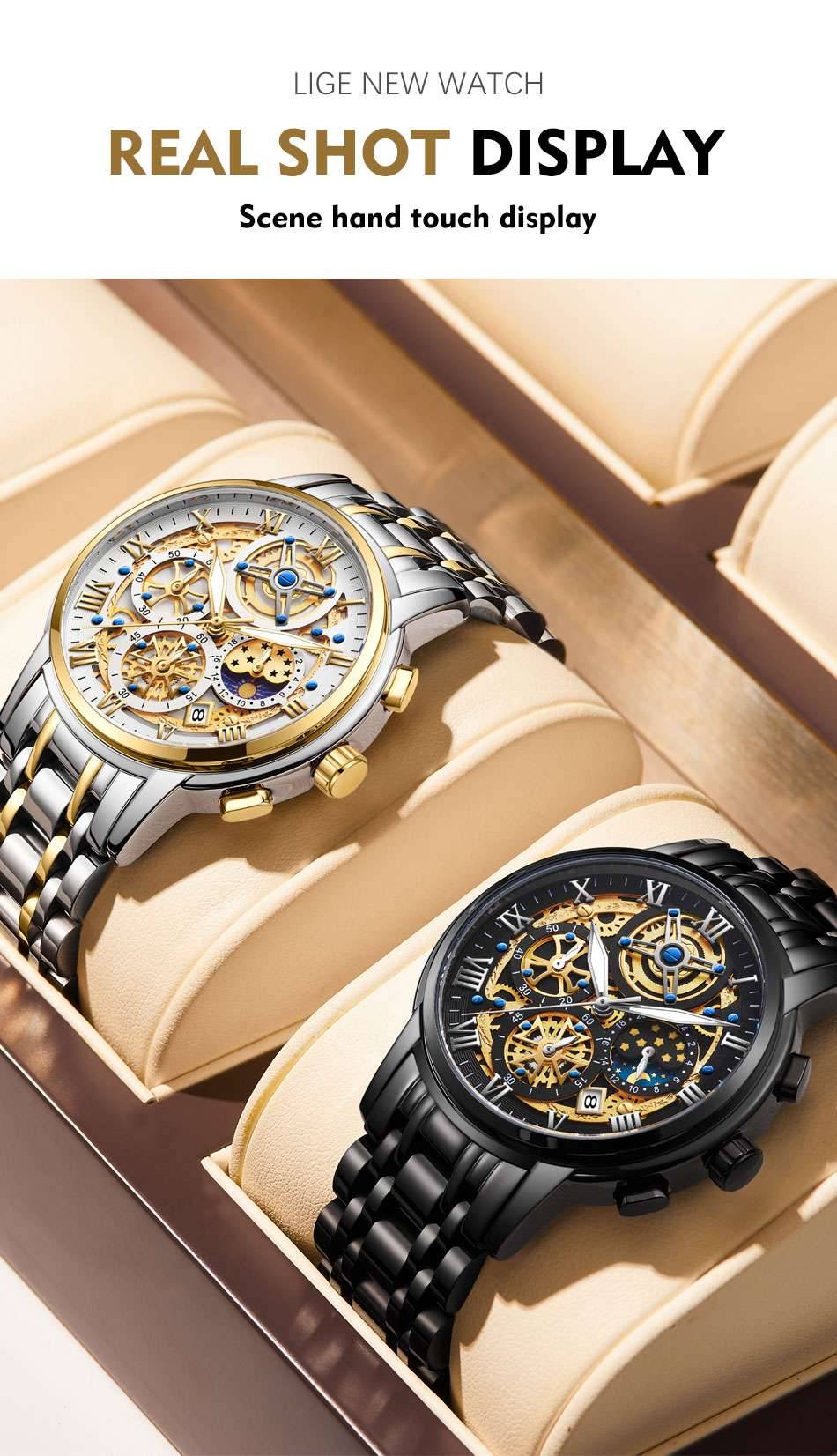 LIGE Men Watch Top Brand Original Sports Quartz Mens Watches Full Steel Waterproof Chronograph Wristwatch Men Relogio Masculino LIGE Men Watch Top Brand Original Sports Quartz Mens Watches Full Steel Waterproof Chronograph Wristwatch Men Relogio Masculino
