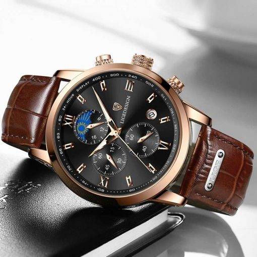 LIGE Men Watches Waterproof Luminous Top Brand Luxury Leather Casual Sports Quartz Wristwatch Military Man Watch For Men relogio Men Quartz Watches