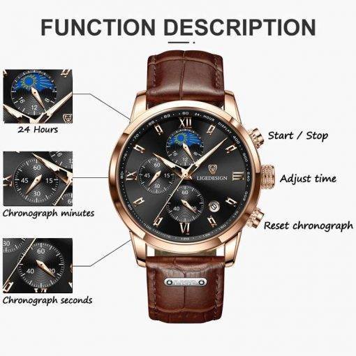 LIGE Men Watches Waterproof Luminous Top Brand Luxury Leather Casual Sports Quartz Wristwatch Military Man Watch For Men relogio Men Quartz Watches
