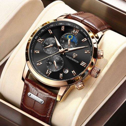 LIGE Men Watches Waterproof Luminous Top Brand Luxury Leather Casual Sports Quartz Wristwatch Military Man Watch For Men relogio Men Quartz Watches