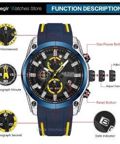 MEGIR Men's Military Sport Watches Men Waterproof Fashion Blue Silicone Strap Wristwatch Man Luxury Top Brand Luminous Watch Men Quartz Watches 