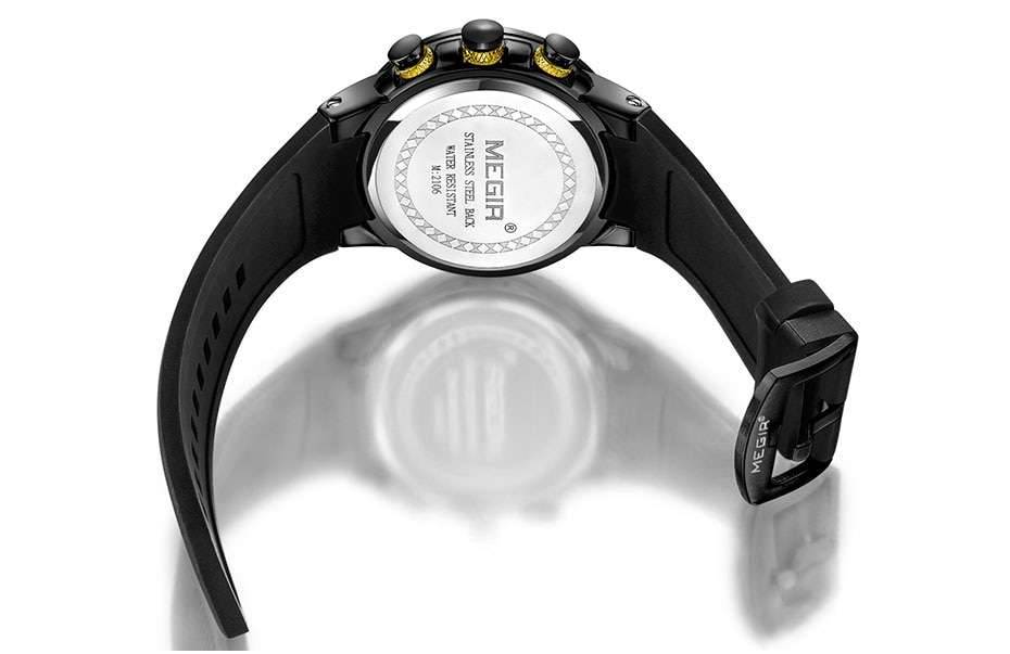 MEGIR Sports Chronograph Quartz Watches for Men Silicone Strap Wateproof Luminous Wristwatch Man Relogios Masculino 2106 Blue