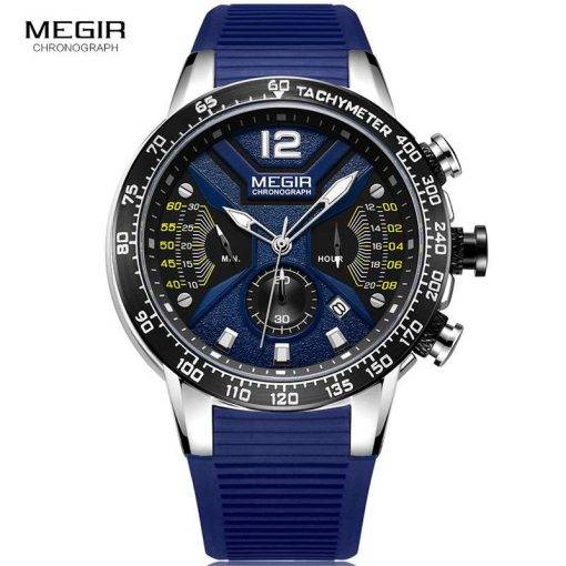 MEGIR Sports Chronograph Quartz Watches for Men Silicone Strap Wateproof Luminous Wristwatch Man Relogios Masculino 2106 Blue Quartz Watches Sports & Smartwatches