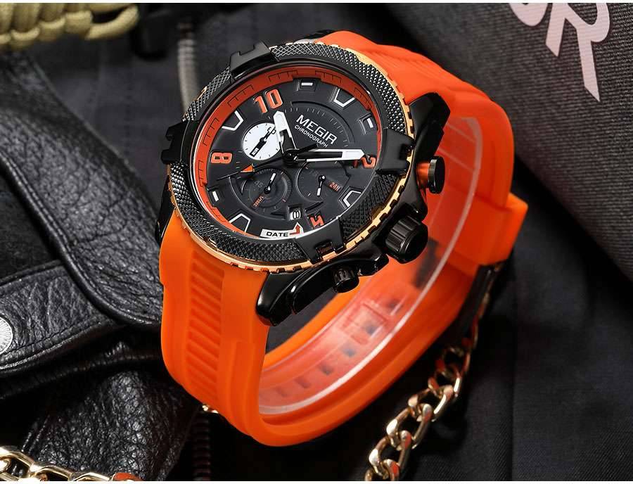 MEGIR Watches for Men Fashion Military Sport Chronograph Quartz Waterproof Wristwatch with Calendar Date 24-hour Display 2200