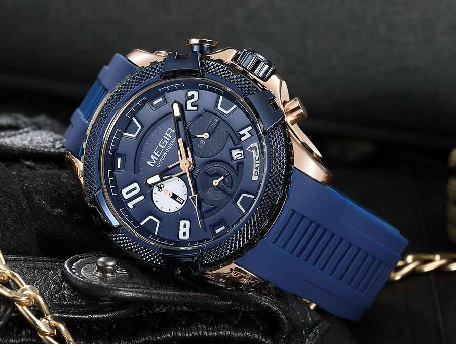 MEGIR Watches for Men Fashion Military Sport Chronograph Quartz Waterproof Wristwatch with Calendar Date 24-hour Display 2200