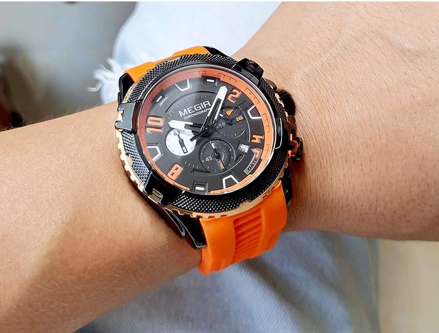MEGIR Watches for Men Fashion Military Sport Chronograph Quartz Waterproof Wristwatch with Calendar Date 24-hour Display 2200
