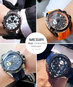 MEGIR Watches for Men Fashion Military Sport Chronograph Quartz Waterproof Wristwatch with Calendar Date 24-hour Display 2200 Men Quartz Watches 