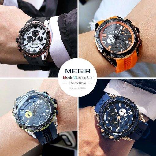 MEGIR Watches for Men Fashion Military Sport Chronograph Quartz Waterproof Wristwatch with Calendar Date 24-hour Display 2200 Men Quartz Watches