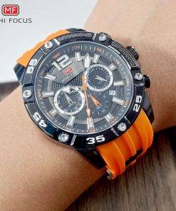 MINI FOCUS Orange Watch for Men Military Sport Chronograph Quartz Wristwatch with Silicone Strap Waterproof Luminous Hands 0349 Quartz Watches Sports & Smartwatches