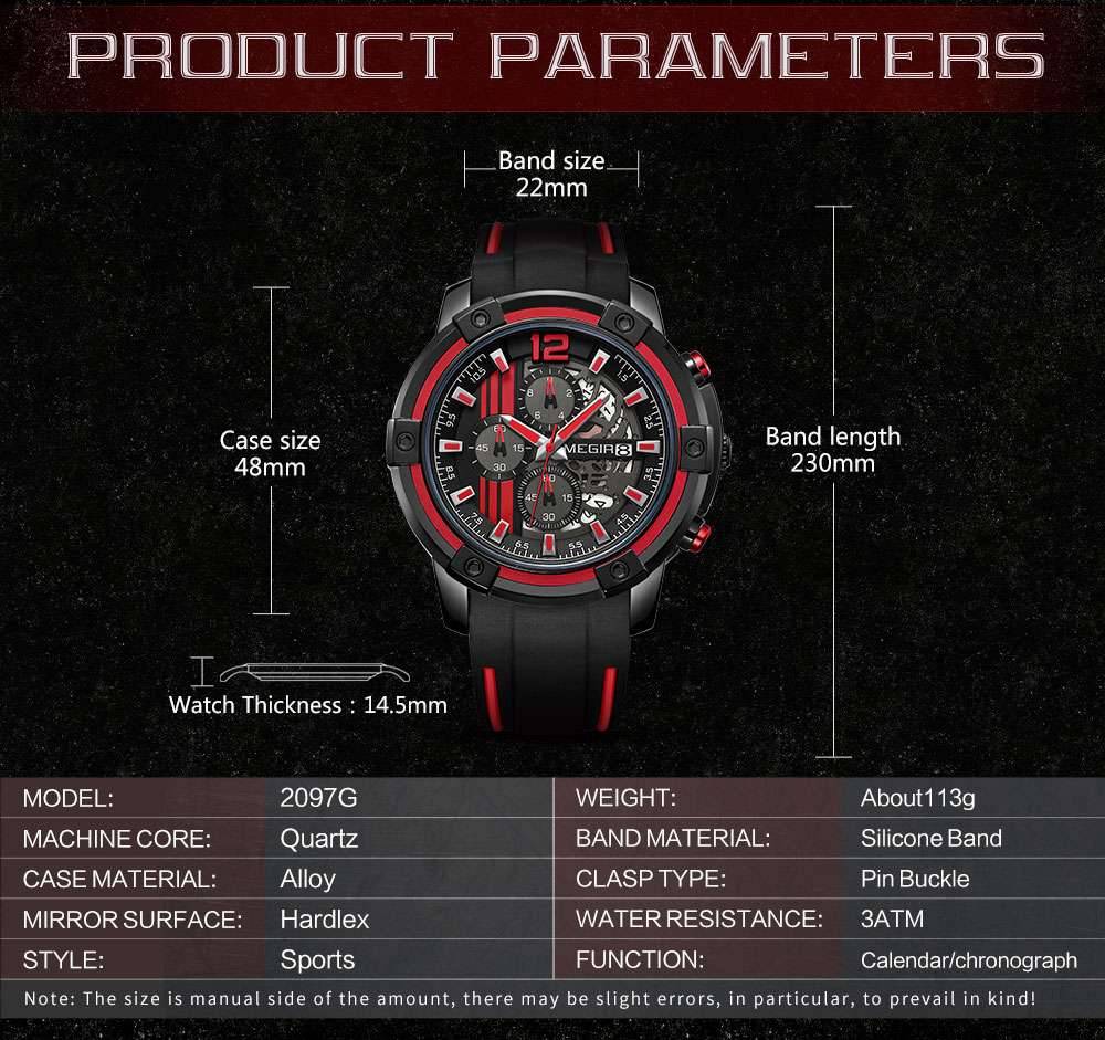 Megir Men's Black Silicone Strap Quartz Watches Chronograph Sports Wristwatch for Man 3atm Waterproof Luminous Hands 2097 Yellow Megir Men's Black Silicone Strap Quartz Watches Chronograph Sports Wristwatch for Man 3atm Waterproof Luminous Hands 2097 Yellow