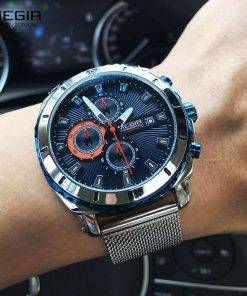 Megir Watches Men 2020 Luxury Mesh Strap Business Quartz Watch for Man Top Brand Waterproof Army Sport Wrist Watches Blue Face Men Quartz Watches 