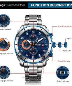 Megir Watches Men 2020 Luxury Mesh Strap Business Quartz Watch for Man Top Brand Waterproof Army Sport Wrist Watches Blue Face Men Quartz Watches 
