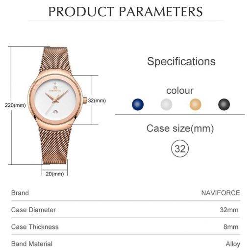 NAVIFORCE Watch Women Fashion Dress Quartz Watches Lady Stainless Steel Waterproof Wristwatch Simple Girl Clock Relogio Feminino Women Quartz Watches