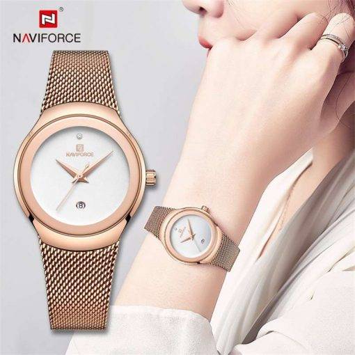 NAVIFORCE Watch Women Fashion Dress Quartz Watches Lady Stainless Steel Waterproof Wristwatch Simple Girl Clock Relogio Feminino Women Quartz Watches