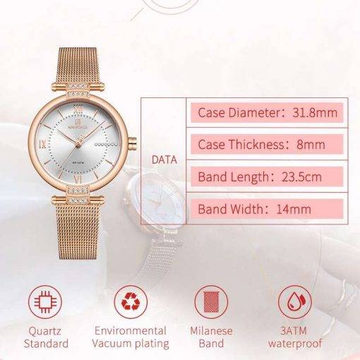 NAVIFORCE Women Watches Luxury Fashion Diamond Ladies Wristwatches Stainless Steel Mesh Strap Female Quartz Watch Girl Relogio Women Quartz Watches