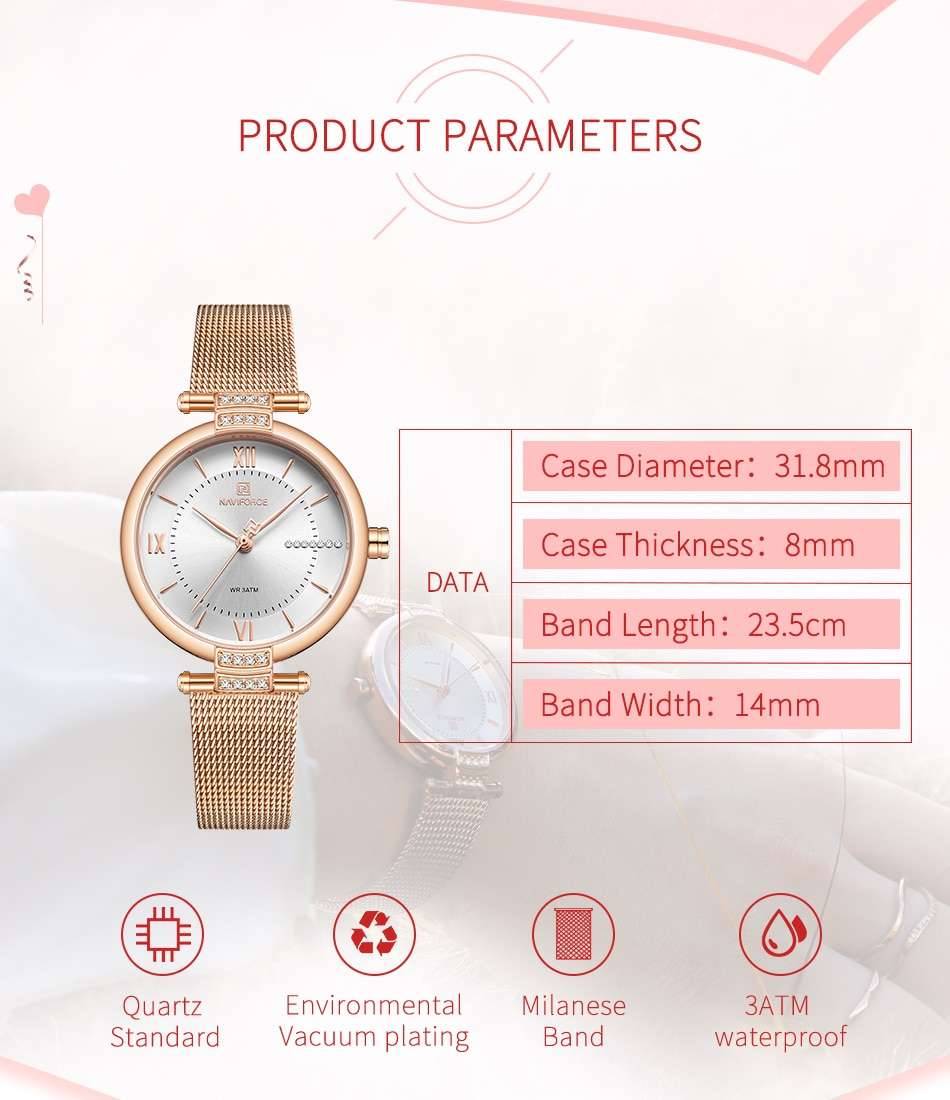 NAVIFORCE Women Watches Luxury Fashion Diamond Ladies Wristwatches Stainless Steel Mesh Strap Female Quartz Watch Girl Relogio NAVIFORCE Women Watches Luxury Fashion Diamond Ladies Wristwatches Stainless Steel Mesh Strap Female Quartz Watch Girl Relogio