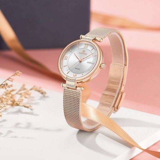 NAVIFORCE Women Watches Luxury Fashion Diamond Ladies Wristwatches Stainless Steel Mesh Strap Female Quartz Watch Girl Relogio Women Quartz Watches