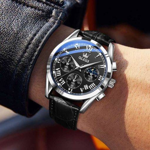 OLEVS Top Brand Mens Quartz Watch Noctilucent Business Waterproof Luxury Watch Leather Strap Relogio Masculino Men Quartz Watches