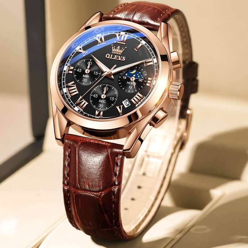 OLEVS Top Brand Mens Quartz Watch Noctilucent Business Waterproof Luxury Watch Leather Strap Relogio Masculino