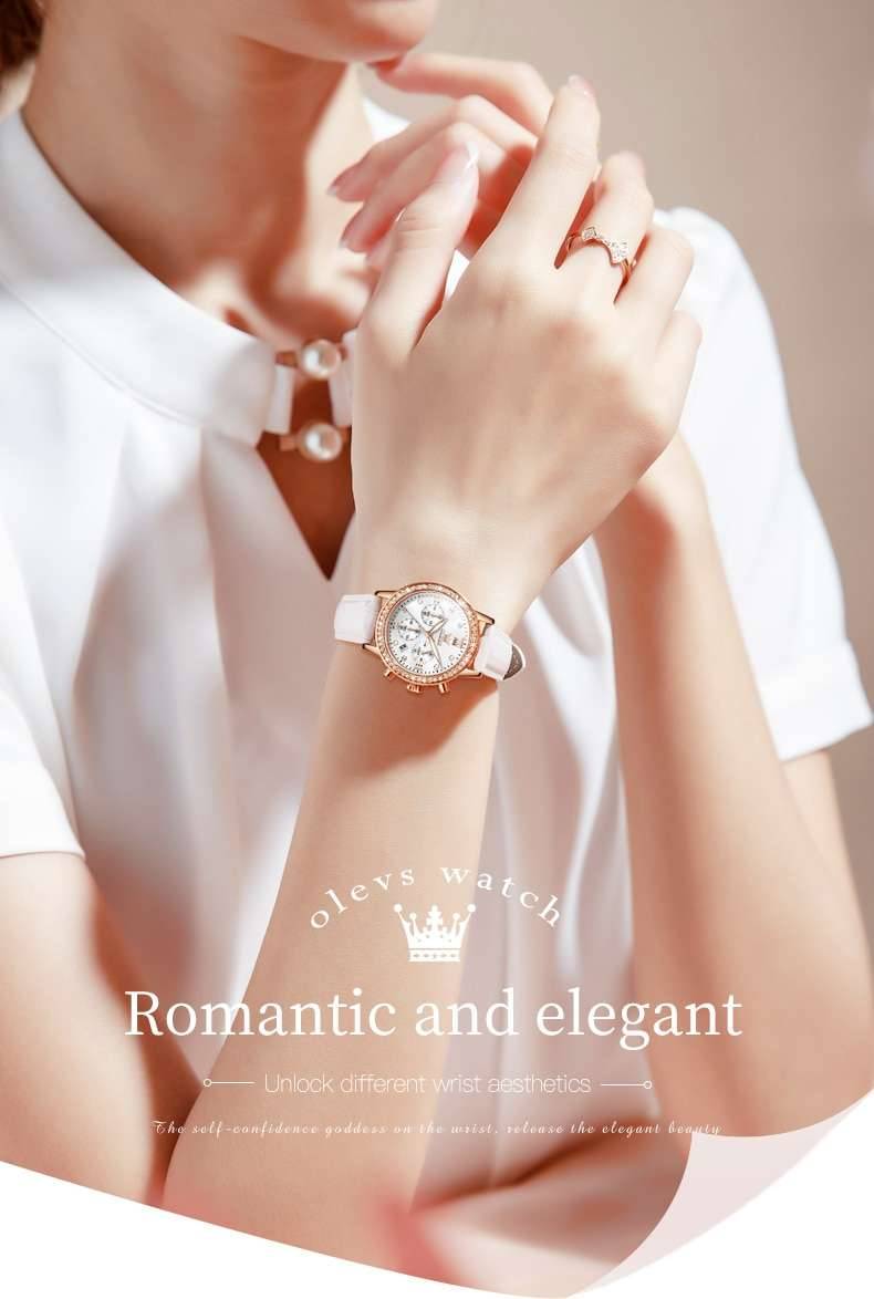 OLEVS Top Brand Women' Watches Luxury Diamond Ladies Quartz Wristwatch Waterproof Leather Strap Multifunction Watch for Woman OLEVS Top Brand Women' Watches Luxury Diamond Ladies Quartz Wristwatch Waterproof Leather Strap Multifunction Watch for Woman