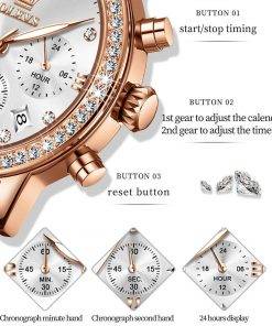 OLEVS Top Brand Women' Watches Luxury Diamond Ladies Quartz Wristwatch Waterproof Leather Strap Multifunction Watch for Woman Women Quartz Watches 
