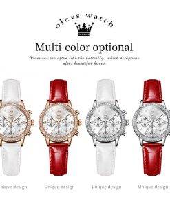 OLEVS Top Brand Women' Watches Luxury Diamond Ladies Quartz Wristwatch Waterproof Leather Strap Multifunction Watch for Woman Women Quartz Watches 