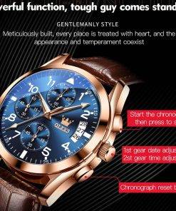 OLEVS Watch for Men Top Brand Luxury Men Quartz Wristwatches Pilot Leather Strap Multi-Function Chronograph Waterproof Men Watch Men Quartz Watches 